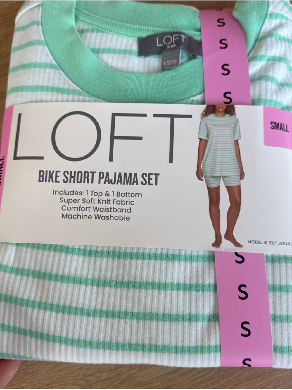 LOFT Mint & White Striped Bike Short Pajama Set - Small